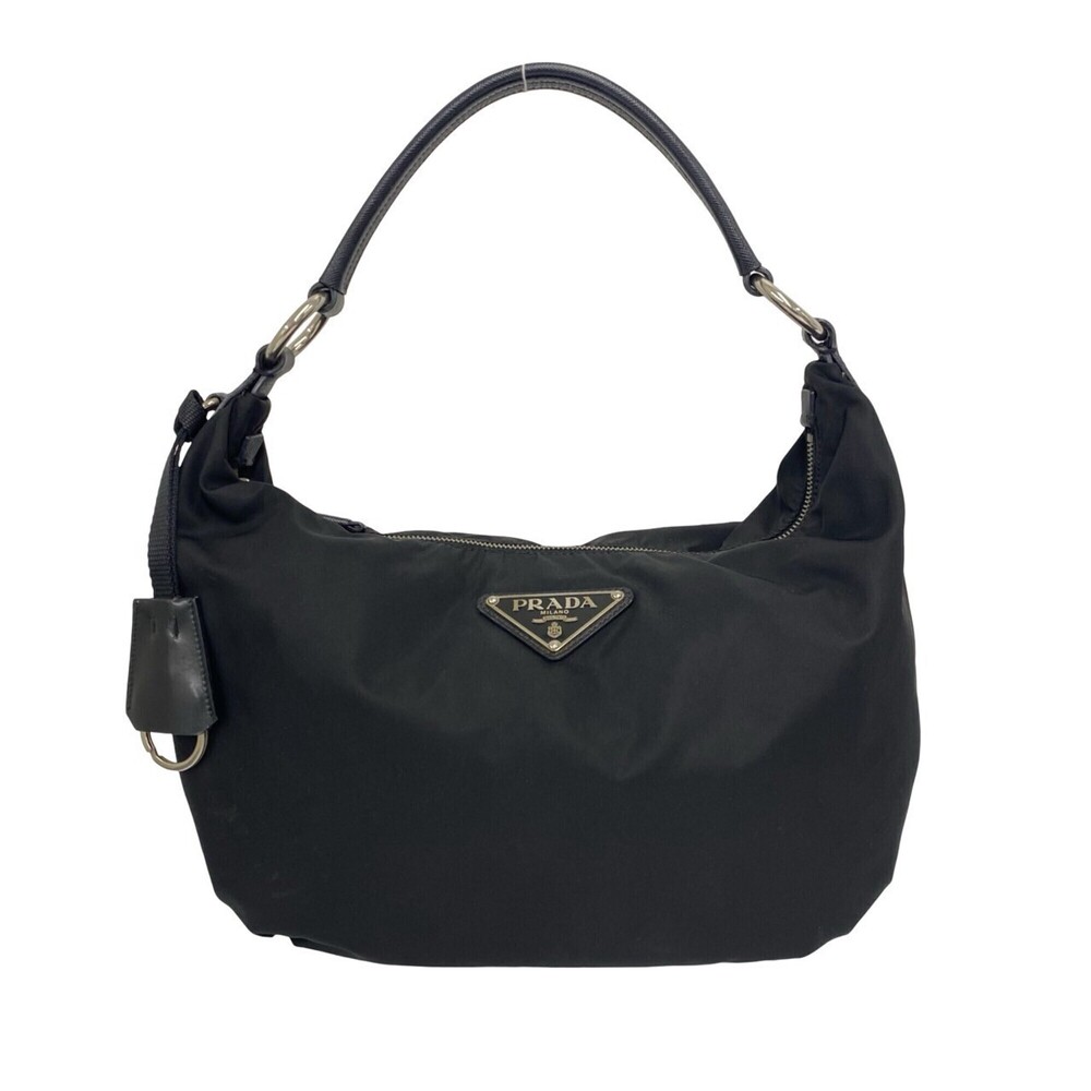 PRADA Triangle Logo Hardware Tessuto Pocono Nylon Saffiano Leather Semi One S...